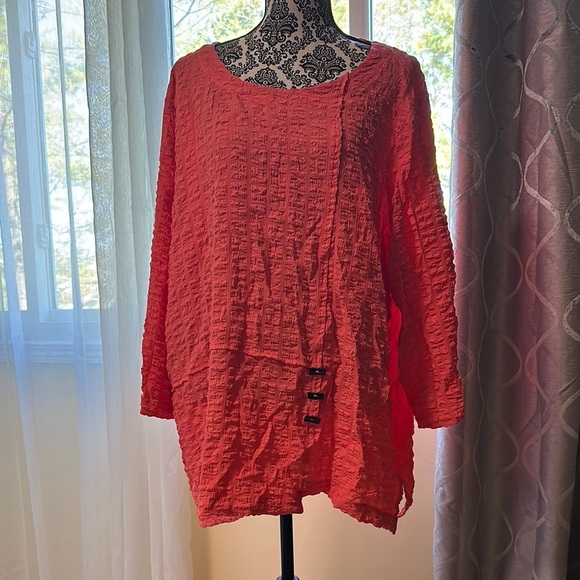 Ali Miles Tops - Ali Miles Red Oversized Ruched Tunic. 2X
